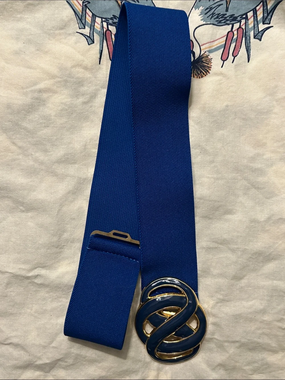 1980’s Day Lor Enamel Knot Buckle Elastic Waist Belt - Blue and Pink